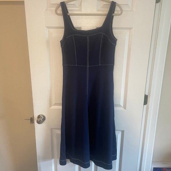 LOFT Topstitched Square Neck Midi Dress size 8 - Picture 2 of 14